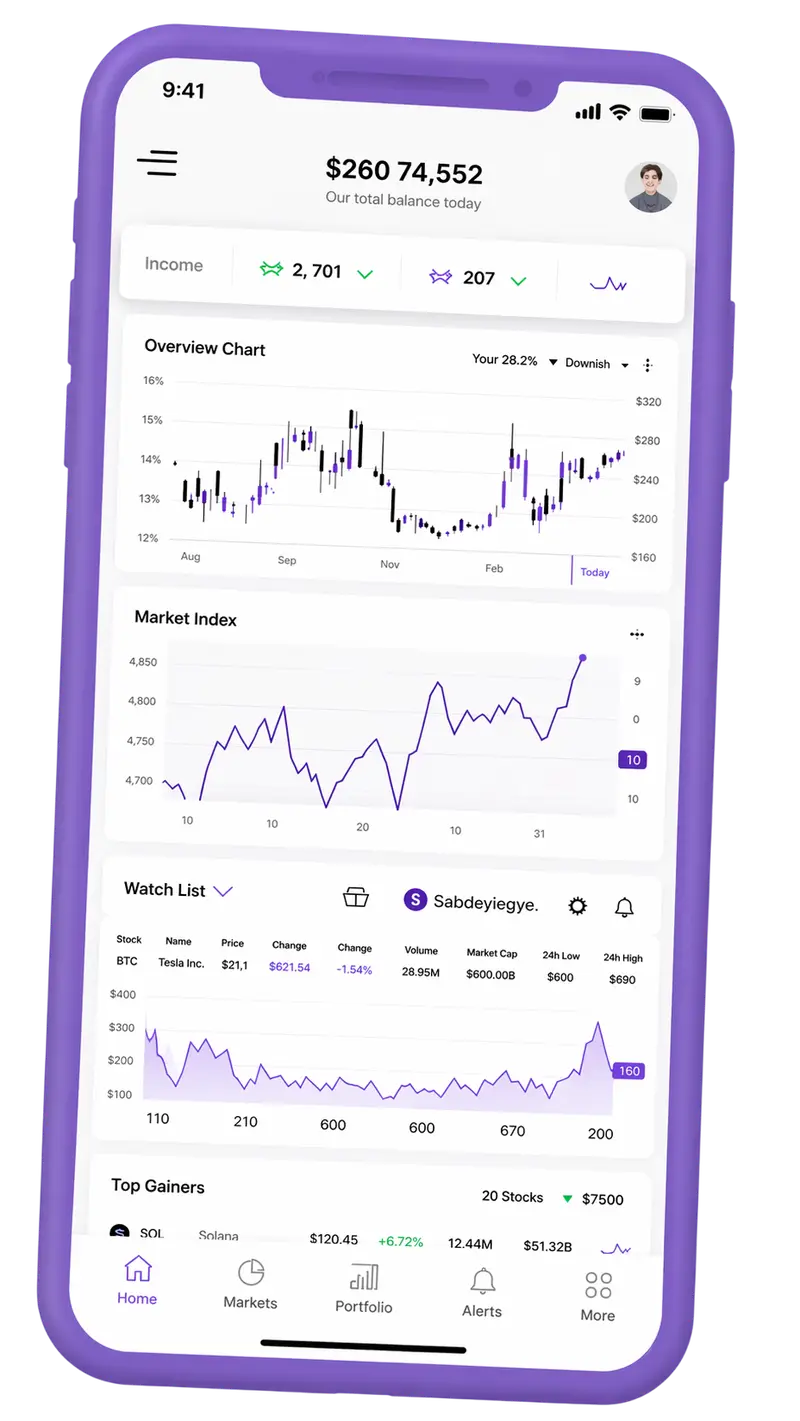 Interfaccia mobile per gestione investimenti